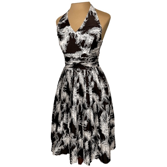 ANTONIO MELANI Dark Brown White Fern Halter Fit & Flare Dress - Picture 3 of 7